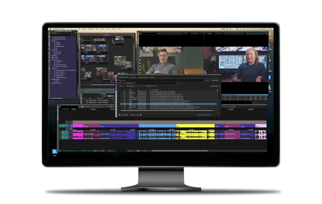 PhraseFindとScriptSyncによるAI音声解析・素材検索のデモ画面