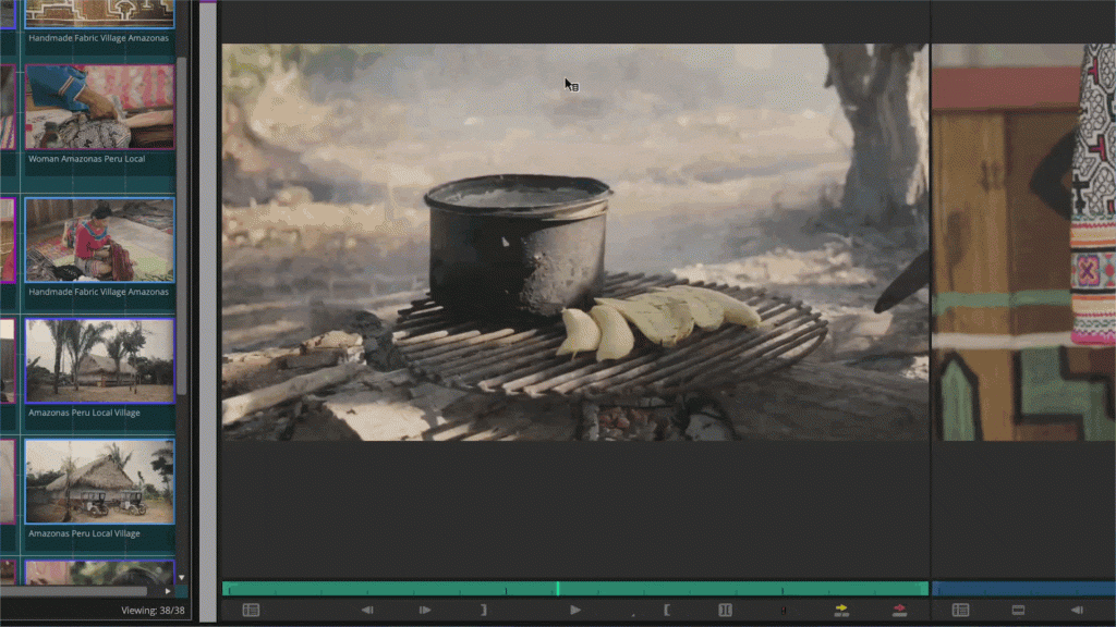 Media Composerの新機能:ソースモニター上で音声ウェーブフォームを表示し、視覚的に編集点を確認する様子